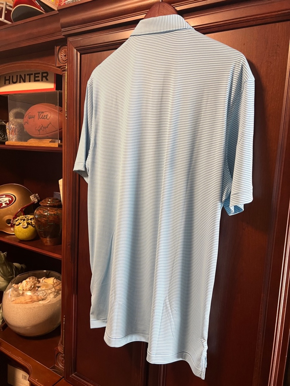 New Peter Millar Crown Sport Featherweight Stretch Teal Blue Stripe Golf ⛳️ Polo - Picture 10 of 13